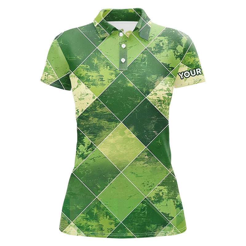 Grünes Argyle-Karo-Muster Damen Golf Polo Shirts, maßgeschneiderte Damen Golfbekleidung, grüne Golfoberteile N7373 - Climcat