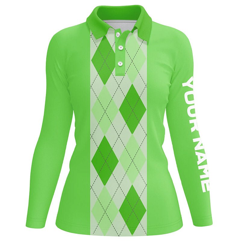 Grünes Argyle-Karomuster Damen Golf Polo Shirt | Maßgeschneiderte Golf Polos für Damen | Golfgeschenke | Professionell gestaltet | Hochwertige Materialien N7191 - Climcat