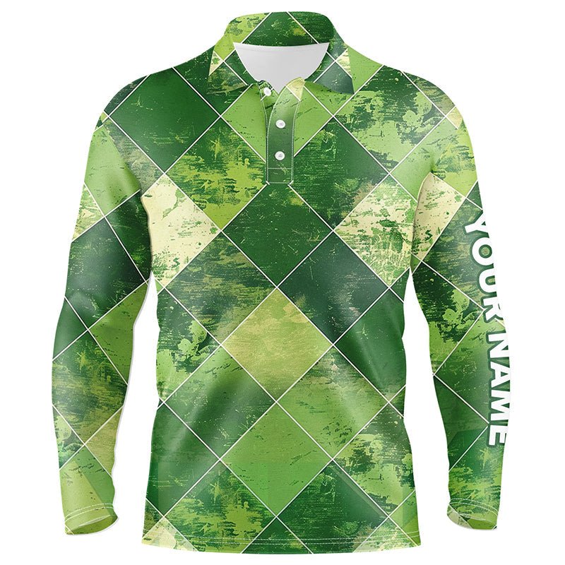 Grünes Argyle-Karomuster Herren Golf Polo Shirt, maßgeschneiderte Herren Golfbekleidung, grüne Golfoberteile N7373 - Climcat