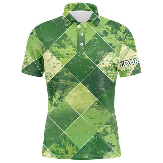 Grünes Argyle-Karomuster Herren Golf Polo Shirt, maßgeschneiderte Herren Golfbekleidung, grüne Golfoberteile N7373 - Climcat