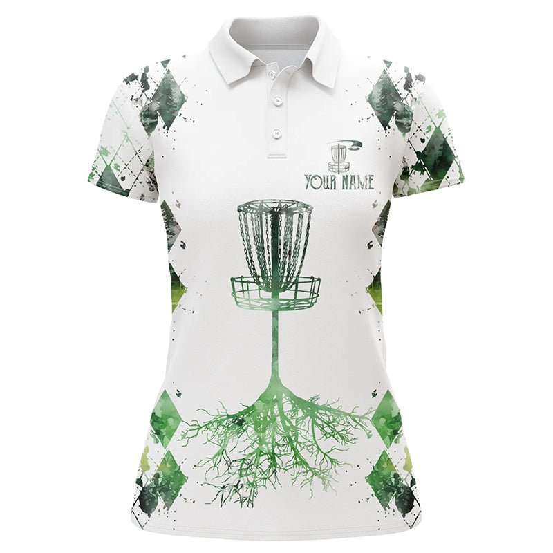 Grünes Argyle-Muster auf weißem Damen-Golfpoloshirt | Maßgeschneidertes Disc-Golf-Frisbeegolfshirt N7297 - Climcat