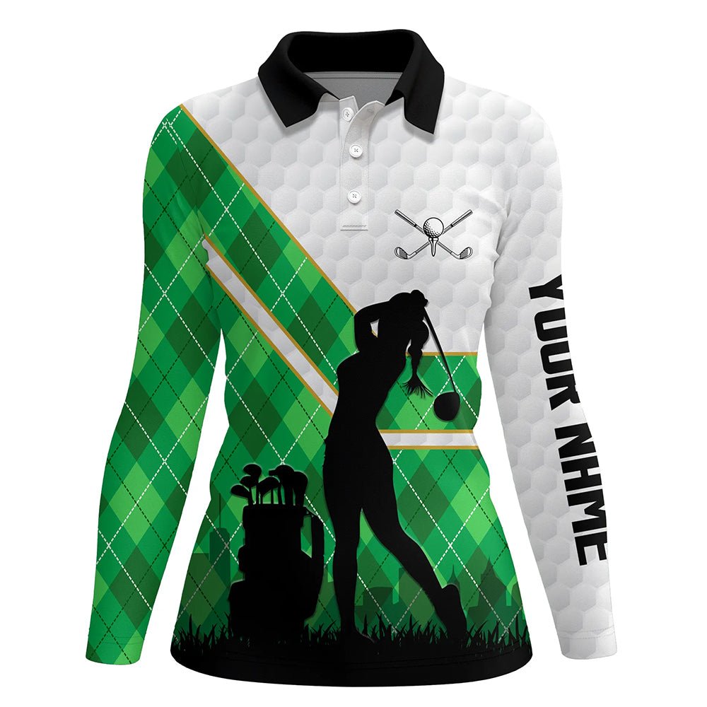 Grünes Argyle-Muster Weißer Golfball Damen Golf Polo Shirt - Personalisierte Golfgeschenke, Damen Golfoberteile N7090 - Climcat