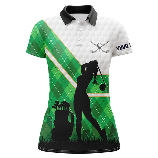 Grünes Argyle-Muster Weißer Golfball Damen Golf Polo Shirt - Personalisierte Golfgeschenke, Damen Golfoberteile N7090 - Climcat