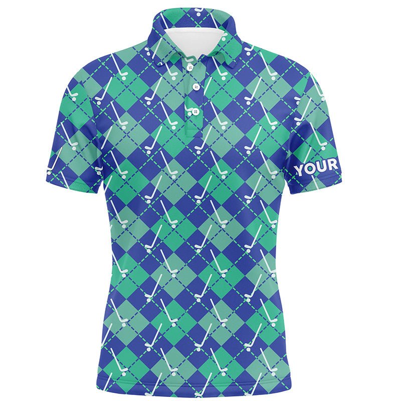 Grünes Blau Argyle-Karo-Muster Golfclubs Maßgeschneidertes Herren-Golfpoloshirt, Golfoberteile für Herren Golfgeschenk N6849 - Climcat