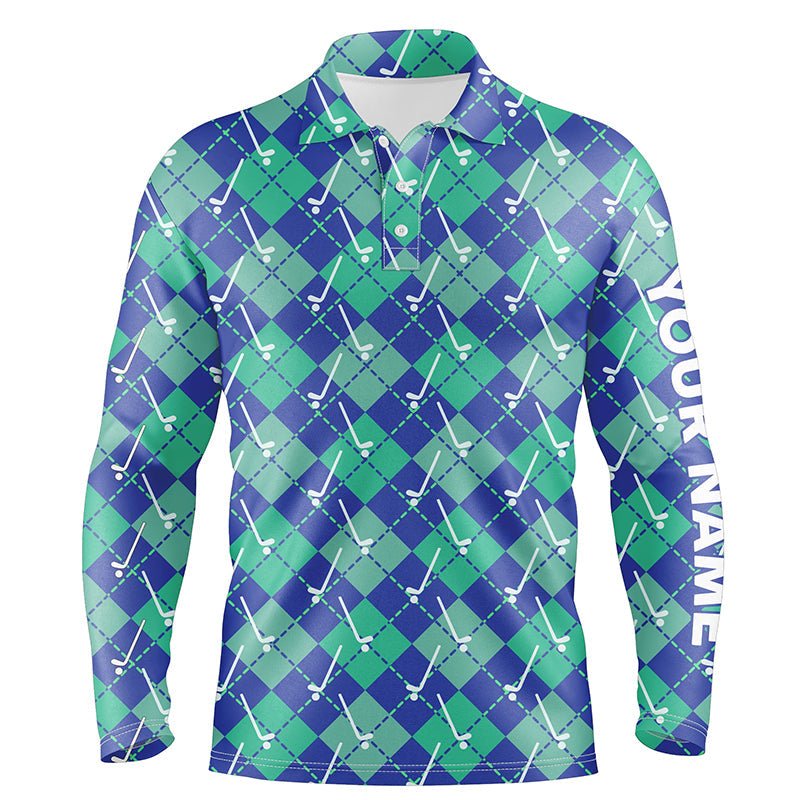 Grünes Blau Argyle-Karo-Muster Golfclubs Maßgeschneidertes Herren-Golfpoloshirt, Golfoberteile für Herren Golfgeschenk N6849 - Climcat