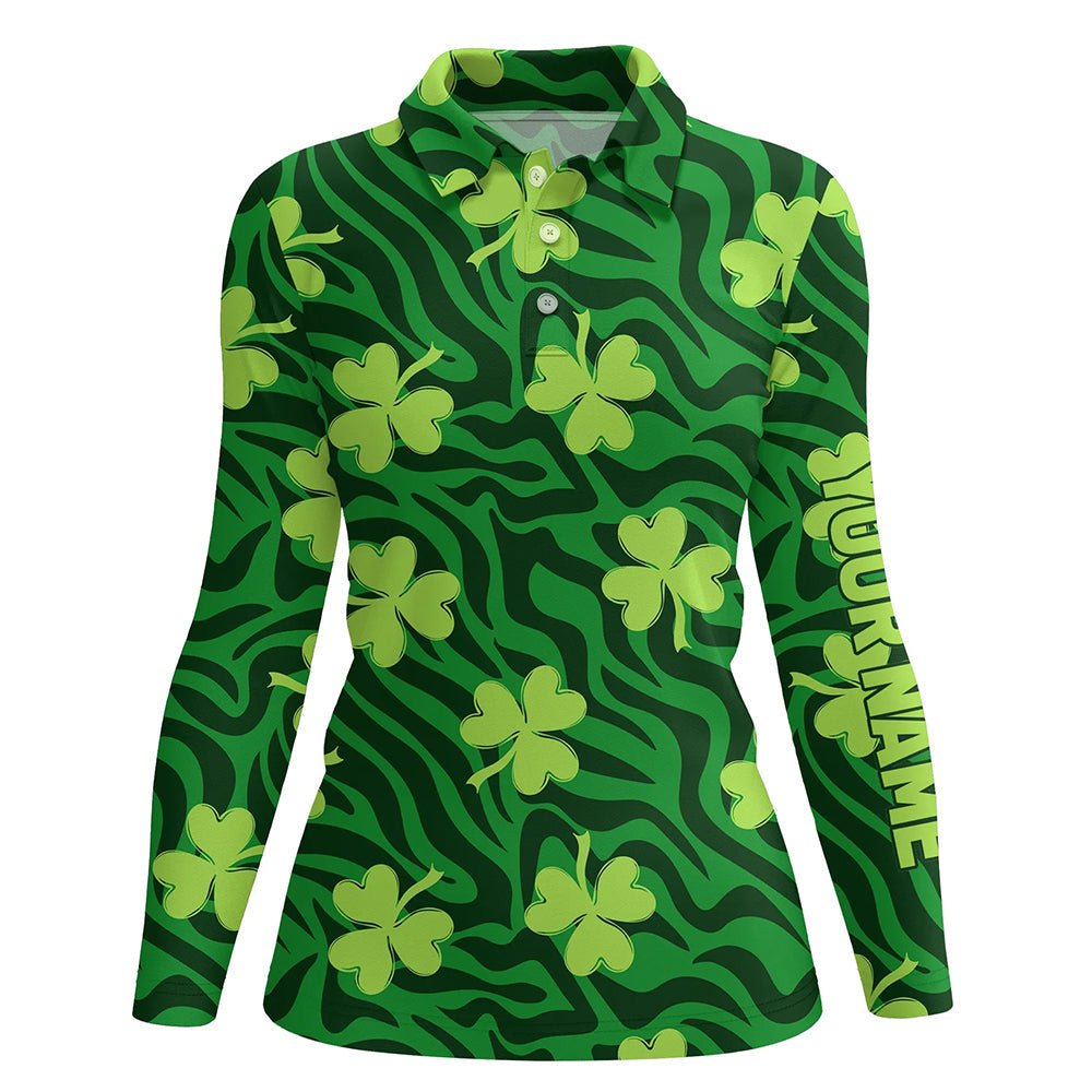 Grünes Gestreiftes Zebra Mit Klee Golf Polo Shirts St. Patrick's Day Golf Shirts Für Frauen Golf Geschenke L1265 - Climcat