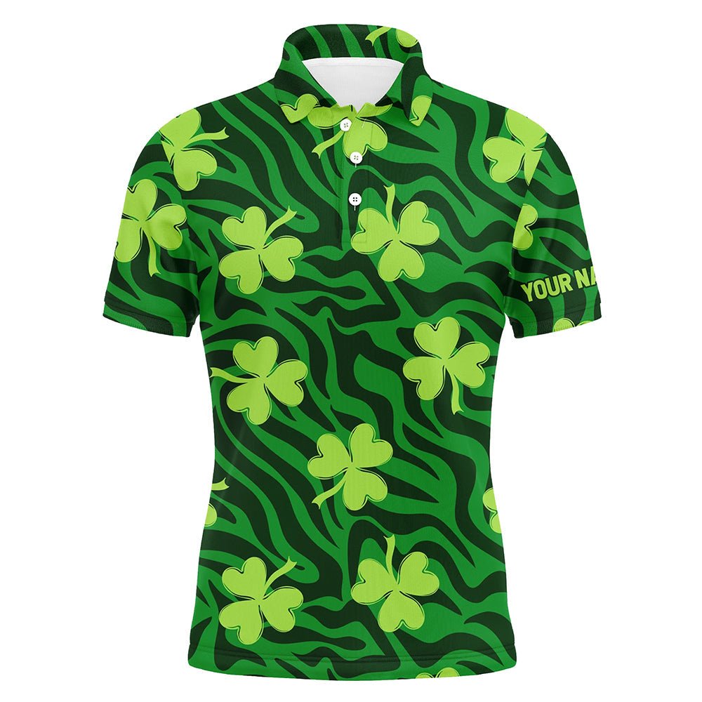 Grünes Gestreiftes Zebra mit Kleeblatt Herren Golf Polo Shirt St. Patrick's Day Golf Shirt für Männer Golf Geschenke L1265 - Climcat