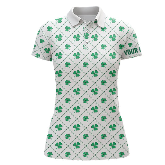 Grünes Kleeblatt auf kariertem Muster Patrick's Day Golfshirts Personalisierte Golfgeschenke für Frauen L1268 - Climcat