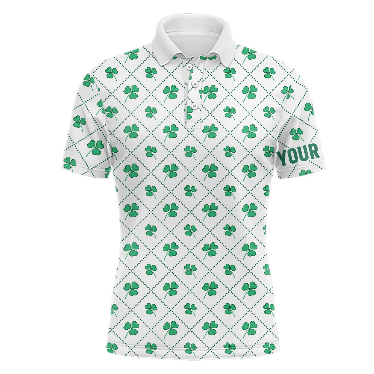 Grünes Kleeblatt auf kariertem Muster St. Patrick's Day Herren Golfshirt Personalisierbare Golfgeschenke für Männer L1268 - Climcat