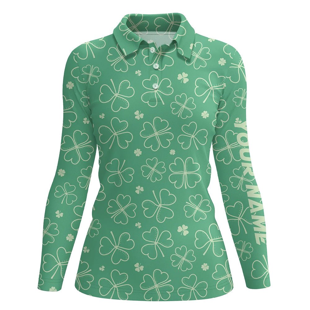 Grünes Kleeblatt St. Patrick's Day Damen Golf Polo Shirt Personalisierter Name Kleeblatt Golfshirt für Frauen L1330 - Climcat