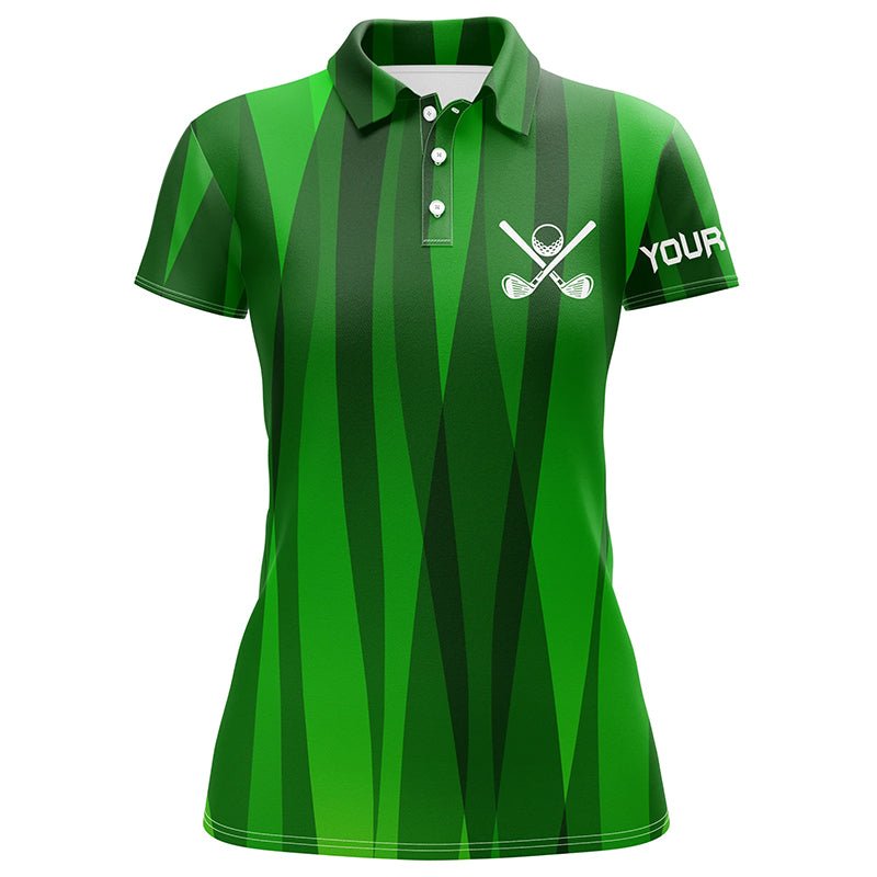 Grünes Streifenmuster Personalisierte Damen Golf Poloshirts, Damen Golfbekleidung Einzigartige Golfgeschenke mit individuellem Namen N7136 - Climcat