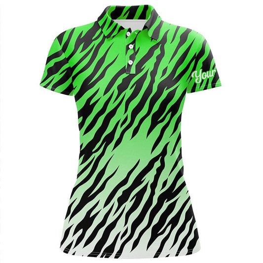 Grünes Tigerstreifenmuster Damen Golf Polo Shirt, maßgeschneiderte Golfbekleidung für Damen, beste Golfgeschenke N7109 - Climcat