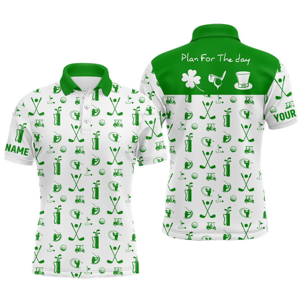 Grünes Weißes Plan für den Tag Golf Icon St. Patrick's Day Herren Golf Polo Shirt Maßgeschneiderte Golfshirts für Männer L1279 - Climcat