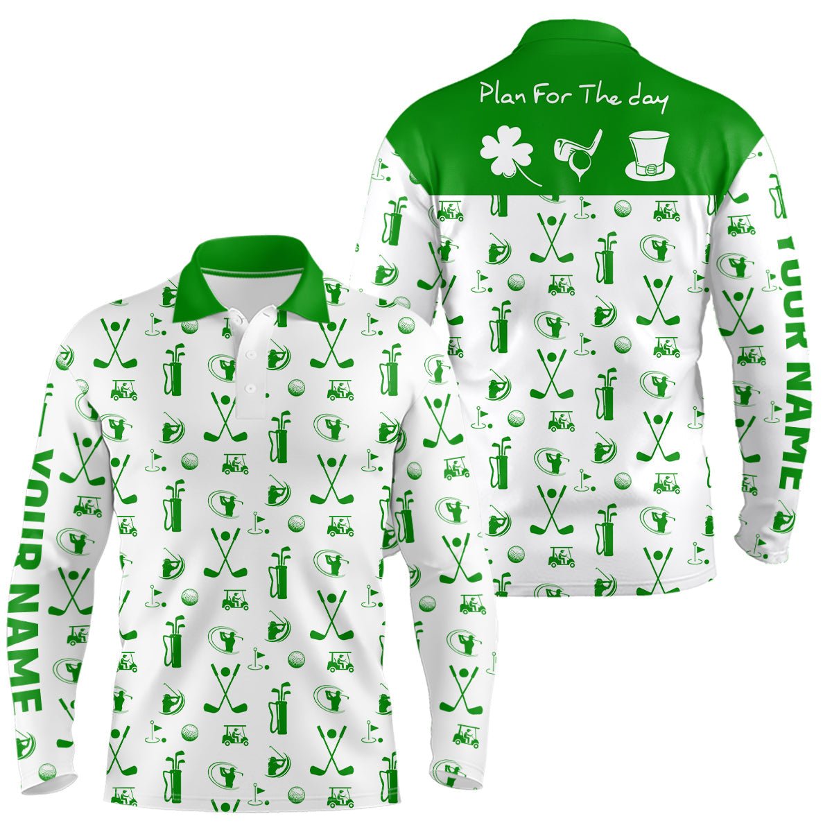 Grünes Weißes Plan für den Tag Golf Icon St. Patrick's Day Herren Golf Polo Shirt Maßgeschneiderte Golfshirts für Männer L1279 - Climcat