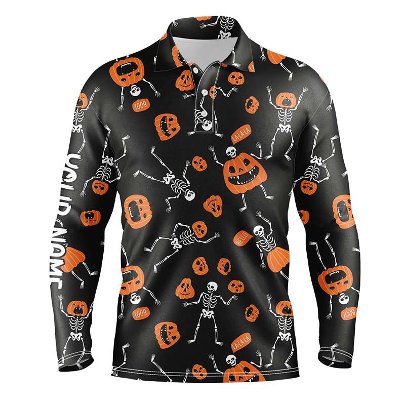 Gruselige Skelett Halloween Golfshirts für Herren - Horror Kürbis Golf Geschenke für Halloween Liebhaber L0297 - Climcat