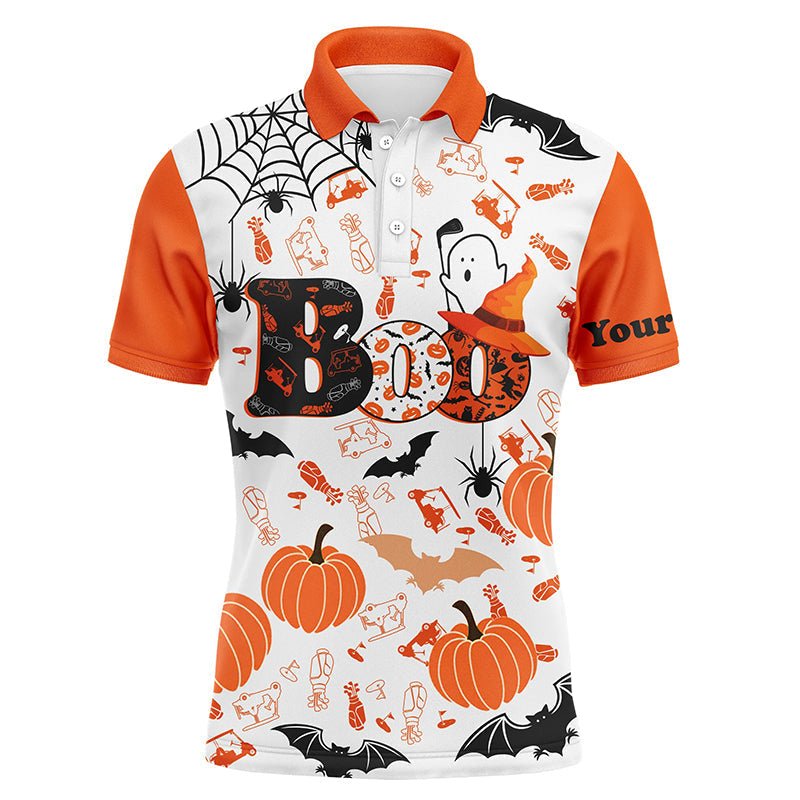 Gruseliges Halloween Golfmuster Orange Polo-Shirt Maßgeschneiderte Lustige Golfshirts Für Männer Golfgeschenke L0345 - Climcat