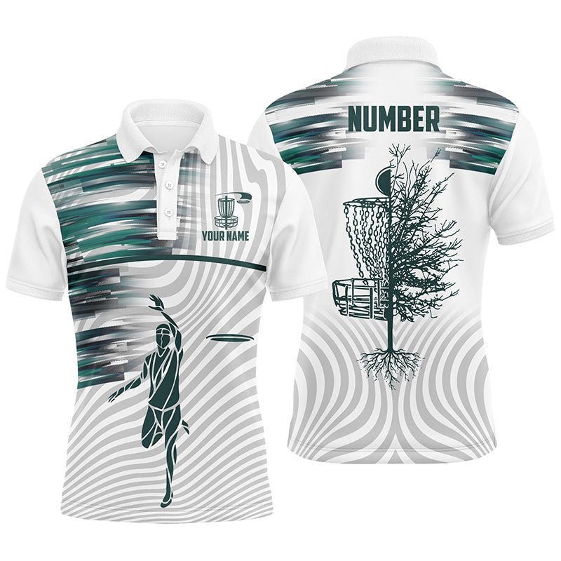 Herren Disc Golf Polo Shirt in Grün-Weiß | Individuelles Disc Golf Korb Shirt für Männer | Golf Geschenke | L1371 - Climcat