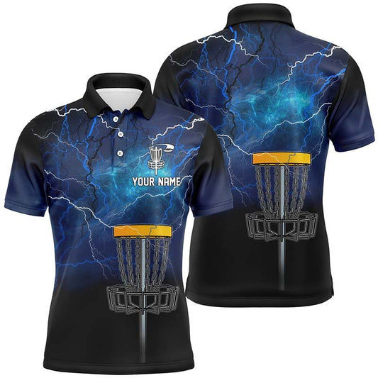 Herren Disc Golf Polo-Shirt, individuell gestaltet mit blauem Blitz und Donner Frisbee Golf Shirt, Herren Disc Golf Oberteile N7142 - Climcat