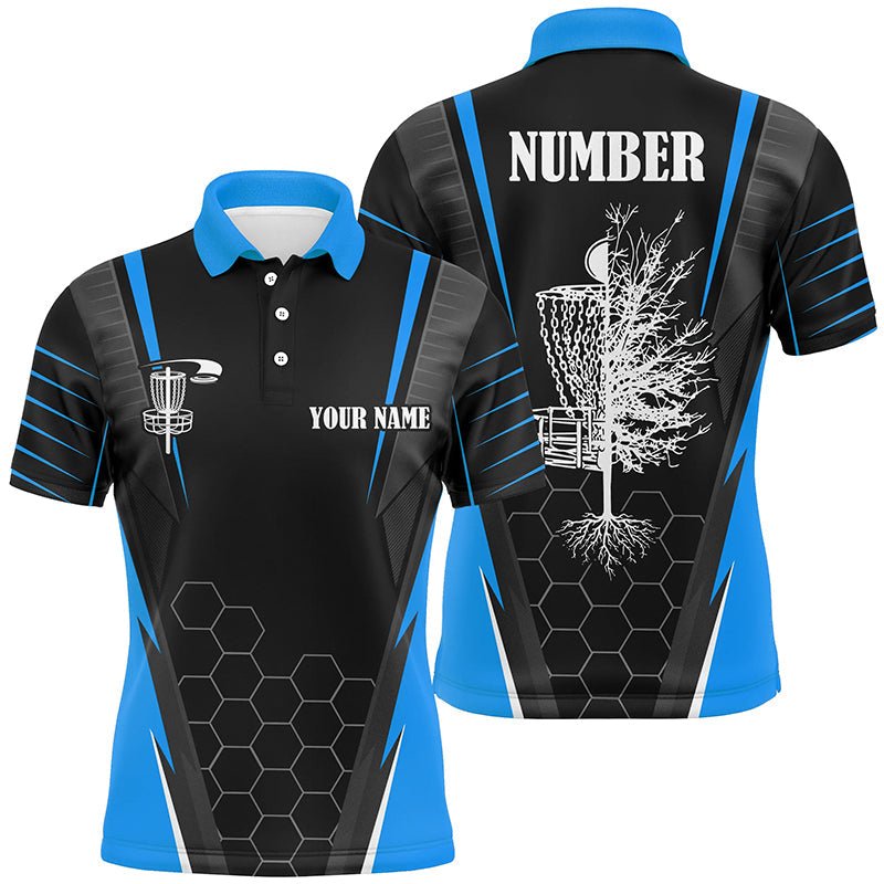 Herren Disc Golf Polo Shirt, individuelles Frisbee Golf Shirt, Disc-Korb Golf Geschenke für Herren | Blau N7496 - Climcat