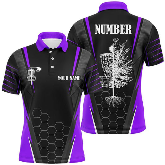 Herren Disc Golf Polo-Shirt, individuelles Frisbee Golf Shirt, Disc-Korb Golf Geschenke für Herren | Lila N7105 - Climcat