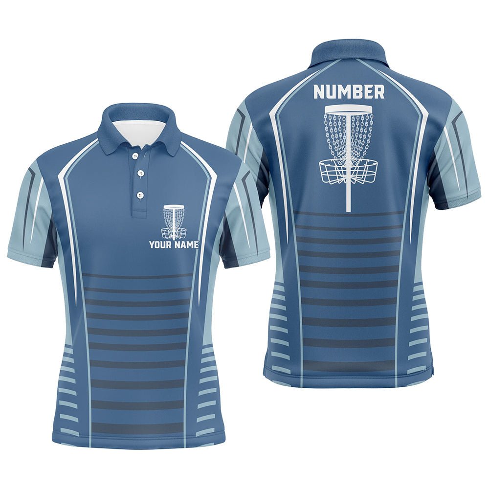 Herren Disc Golf Polo-Shirt mit individuellem blauem Muster, Disc Golf Korb, personalisiertes Disc Golf Outfit N7249 - Climcat