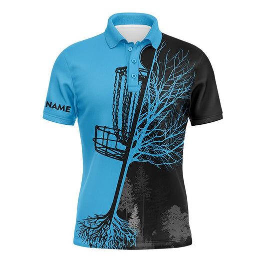 Herren Disc Golf Polo Shirt mit individuellem Namen in Schwarz und Blau, Disc Golf Korb, personalisierte Disc Golf Shirts N7151 - Climcat