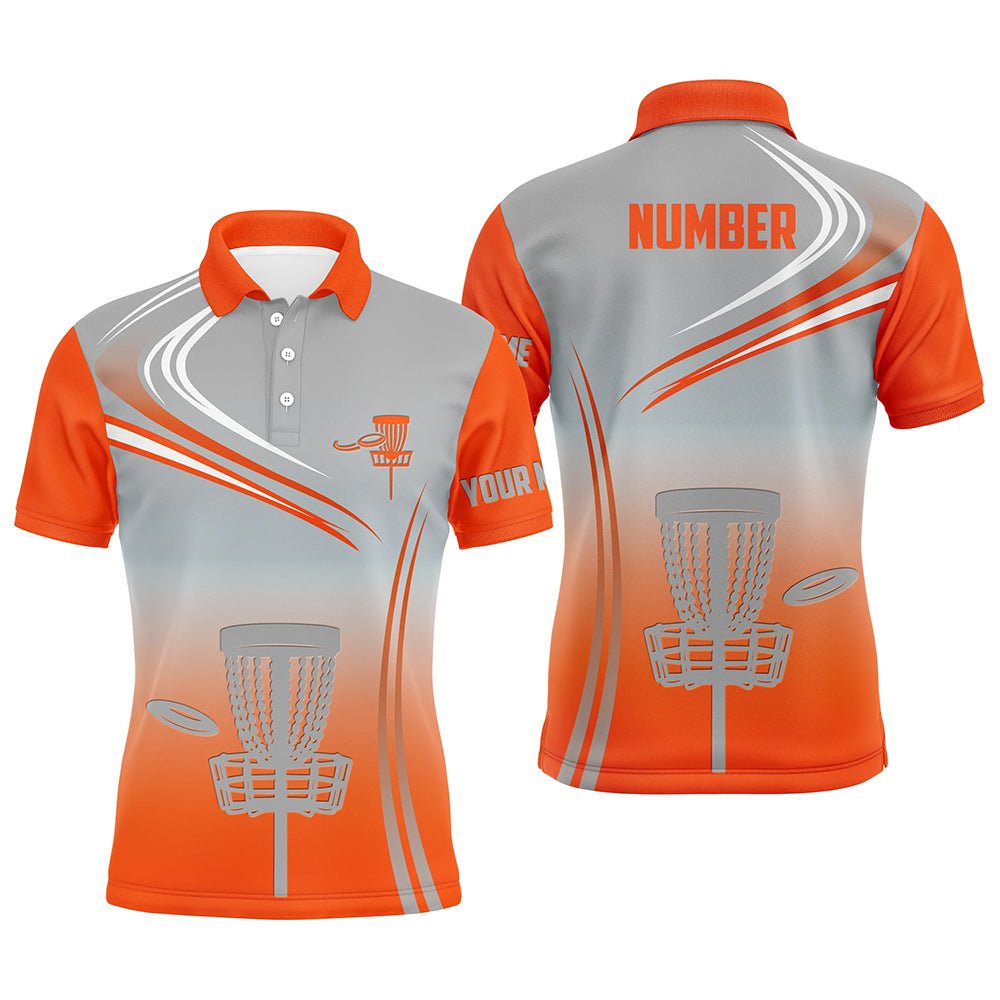 Herren Disc Golf Polo Shirts in Orange & Grau | Personalisierte Disc Golf Oberteile für Männer | Golf Geschenke für Golfer L1322 - Climcat