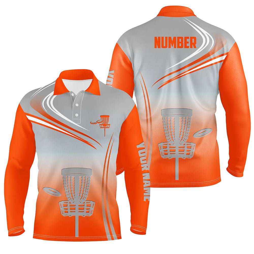 Herren Disc Golf Polo Shirts in Orange & Grau | Personalisierte Disc Golf Oberteile für Männer | Golf Geschenke für Golfer L1322 - Climcat