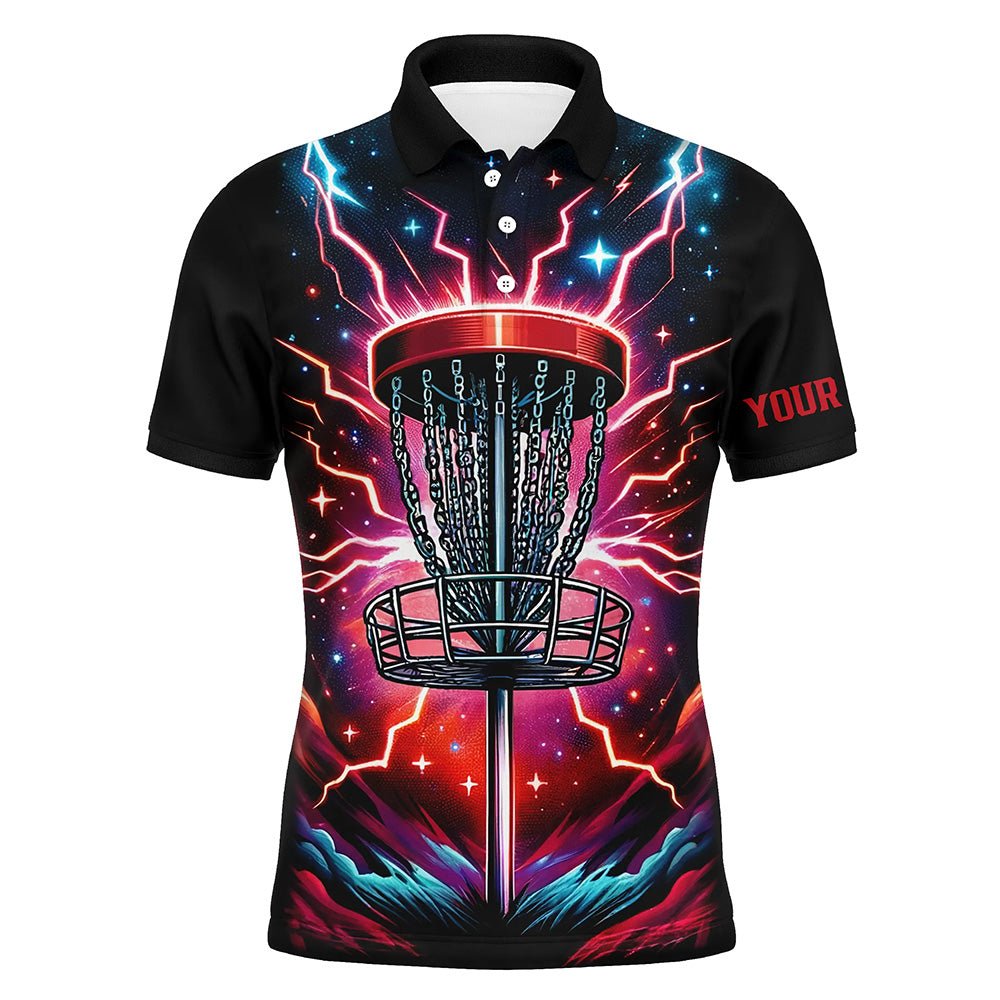 Herren Disc Golf Polo Shirts individuell gestaltete rote Blitz- und Donner-Disc-Golftrikots, Disc Golf Outfit N7332 - Climcat