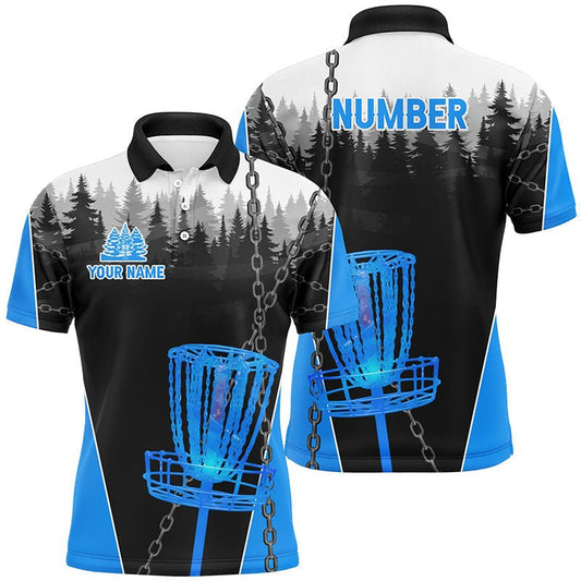 Herren Disc Golf Polo-Shirts, individuelle schwarze Chain-Disc-Golf-Trikots, Frisbee-Golf-Outfit | Blau N7517 - Climcat