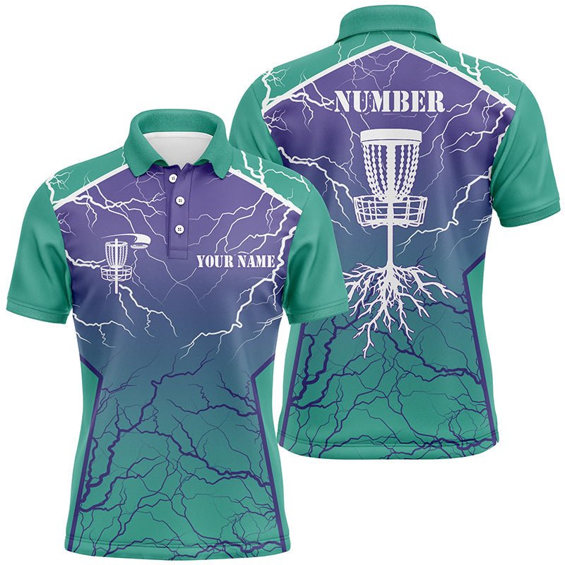 Herren Disc Golf Polo Shirts Lightning Thunder Custom Disc Golf Trikots, Frisbee Golf Shirt | Türkis N6682 - Climcat