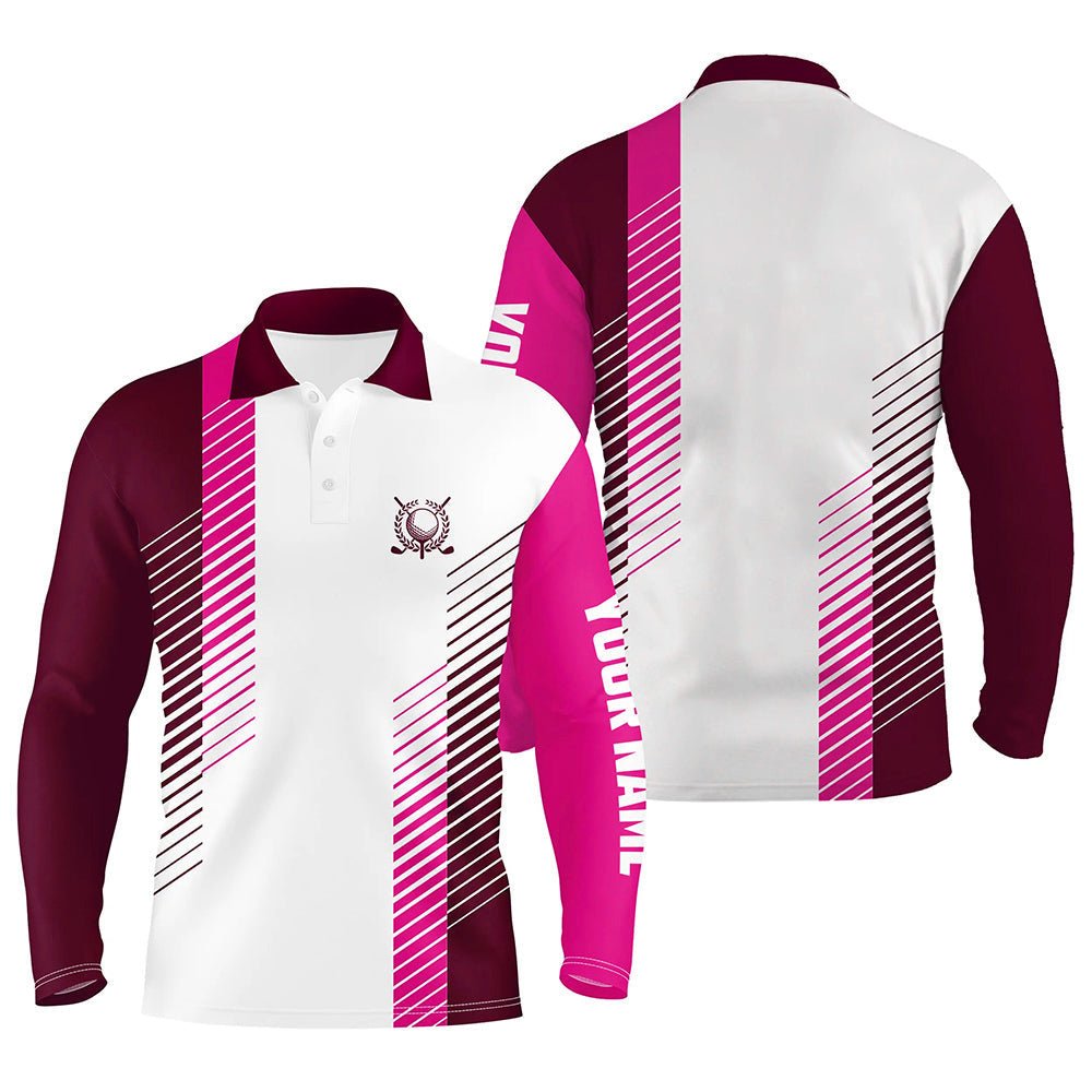 Herren Golf Polo Shirt in Pink und Weiß, Personalisiertes Golfball Shirt für Männer, Beste Herren Golfbekleidung N7188 - Climcat