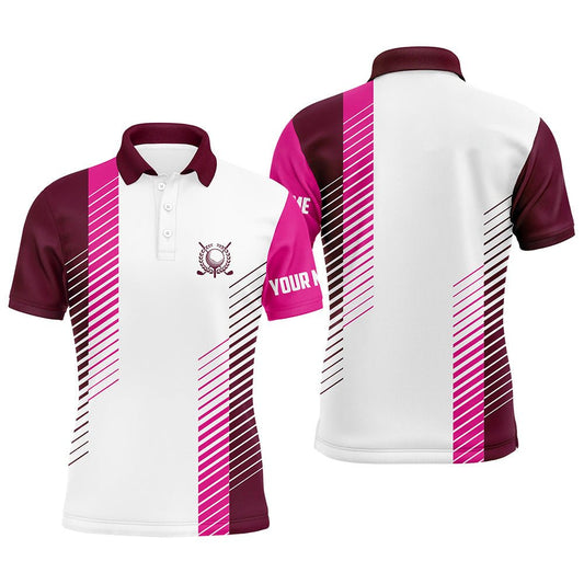 Herren Golf Polo Shirt in Pink und Weiß, Personalisiertes Golfball Shirt für Männer, Beste Herren Golfbekleidung N7188 - Climcat