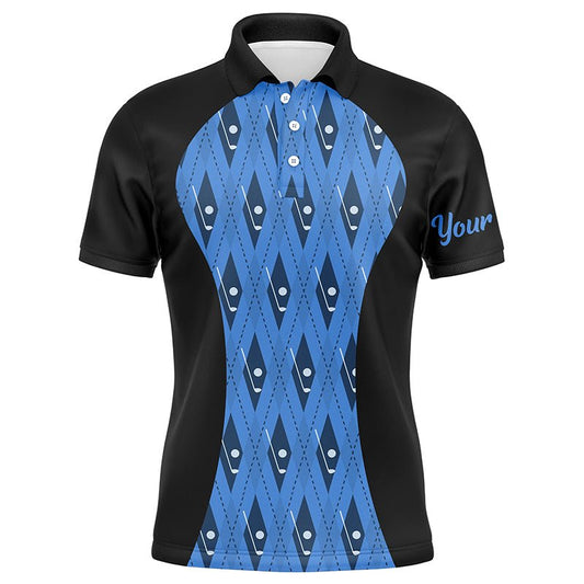 Herren Golf Polo Shirt in Schwarz und Blau mit individuellem Argyle-Muster, Golfclubs, Team Golf Tops für Herren N7313 - Climcat