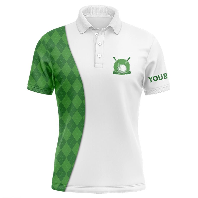 Herren Golf Polo Shirt in Weiß mit individuellem grünem Argyle-Karo-Muster, beste Herrengolfbekleidung N7291 - Climcat