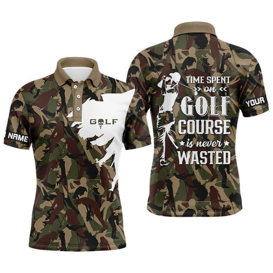 Herren Golf Polo Shirt, individuelles Camouflage Golfshirt, Zeit auf dem Golfplatz ist nie verschwendet, Herren Golfbekleidung N6042 - Climcat