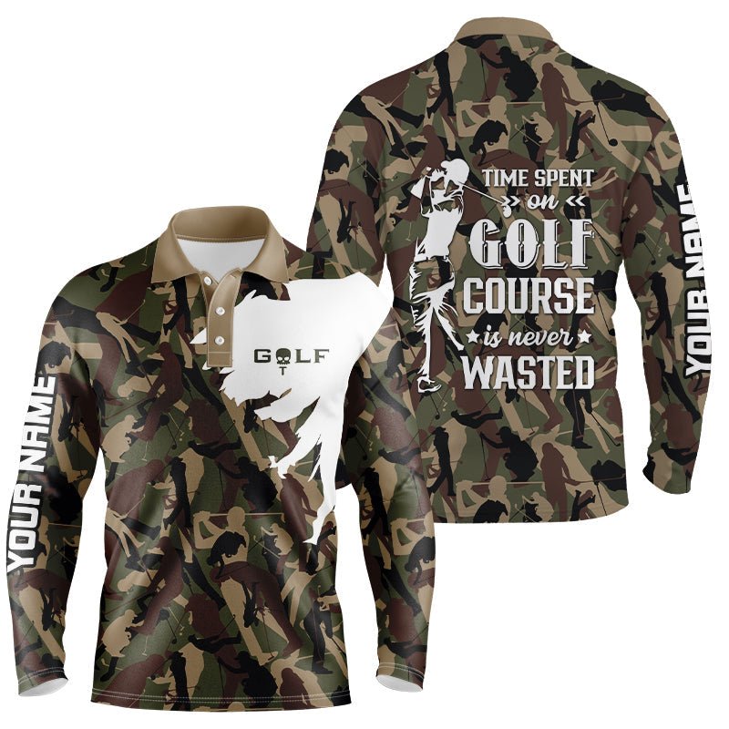 Herren Golf Polo Shirt, individuelles Camouflage Golfshirt, Zeit auf dem Golfplatz ist nie verschwendet, Herren Golfbekleidung N6042 - Climcat