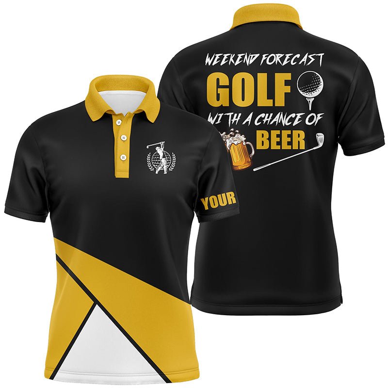 Herren Golf Polo Shirt Lustig mit individuellem Wochenend-Wetterbericht Golf mit Bierwechsel Team Schwarz Golfhemden N5359 - Climcat