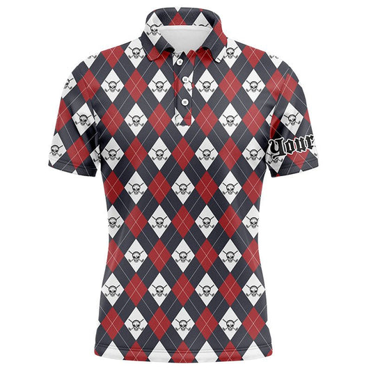 Herren Golf Polo Shirt mit Argyle-Karo-Muster Golf Skull Personalisiertes Teamname Herren Golf Oberteile, Golf Geschenke N6021 - Climcat