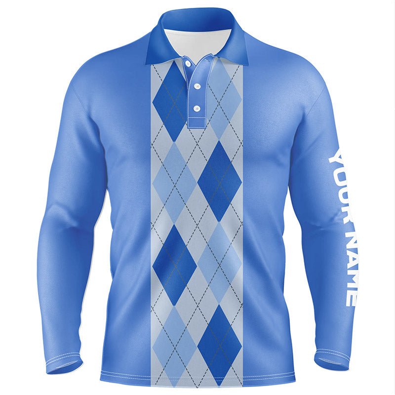 Herren Golf Polo Shirt mit blauem Argyle-Karomuster, maßgeschneidertes Golf Polo Shirt für Männer, Golfgeschenke N7190 - Climcat