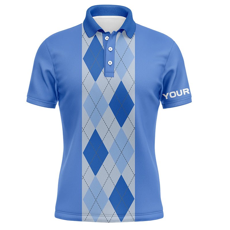 Herren Golf Polo Shirt mit blauem Argyle-Karomuster, maßgeschneidertes Golf Polo Shirt für Männer, Golfgeschenke N7190 - Climcat