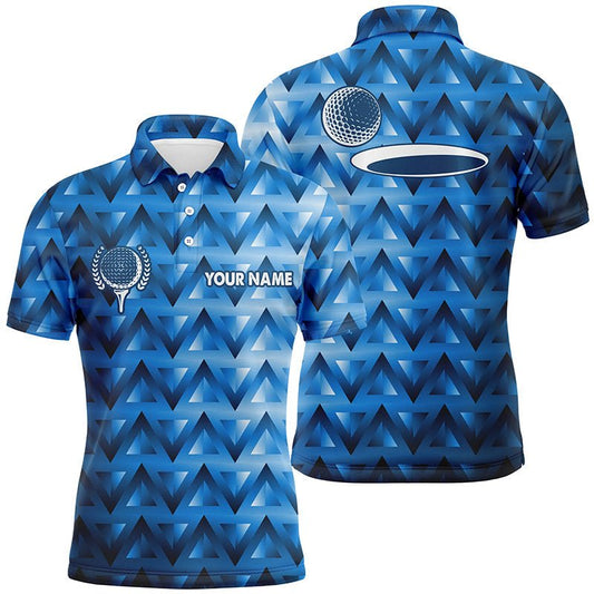 Herren Golf Polo Shirt mit blauem Dreiecksmuster, individuelle Golfoberteile für Herren, Golfgeschenke N7509 - Climcat