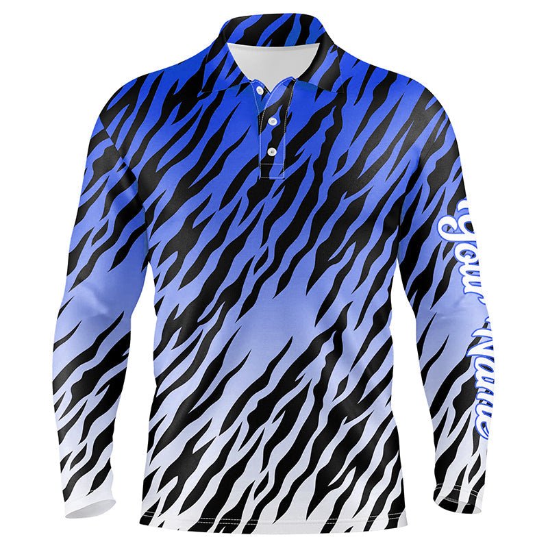 Herren Golf Polo Shirt mit blauem Tigerstreifenmuster, individuelle Golfbekleidung für Männer, beste Golfgeschenke N7110 - Climcat