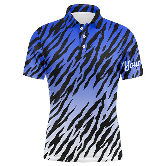 Herren Golf Polo Shirt mit blauem Tigerstreifenmuster, individuelle Golfbekleidung für Männer, beste Golfgeschenke N7110 - Climcat