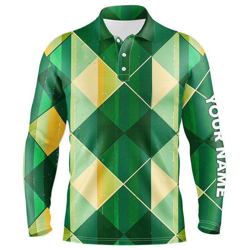 Herren Golf Polo Shirt mit grün-gelbem Argyle-Karomuster | Maßgeschneiderte Herren Golfshirts | Grüne Golfoberteile N7372 - Climcat