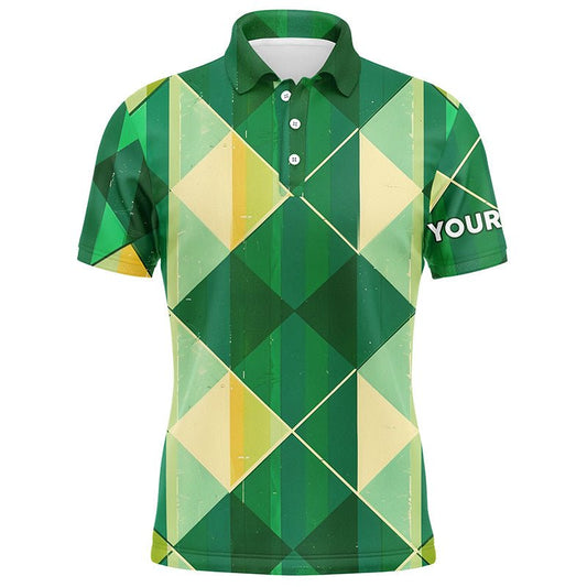 Herren Golf Polo Shirt mit grün-gelbem Argyle-Karomuster | Maßgeschneiderte Herren Golfshirts | Grüne Golfoberteile N7372 - Climcat