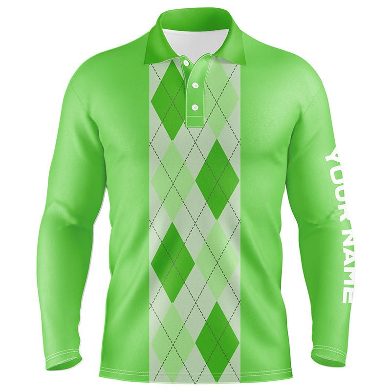 Herren Golf Polo Shirt mit grünem Argyle-Karomuster | Maßgeschneiderte Golf Polos für Männer | Golfer Geschenke N7191 - Climcat