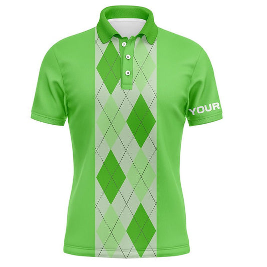 Herren Golf Polo Shirt mit grünem Argyle-Karomuster | Maßgeschneiderte Golf Polos für Männer | Golfer Geschenke N7191 - Climcat