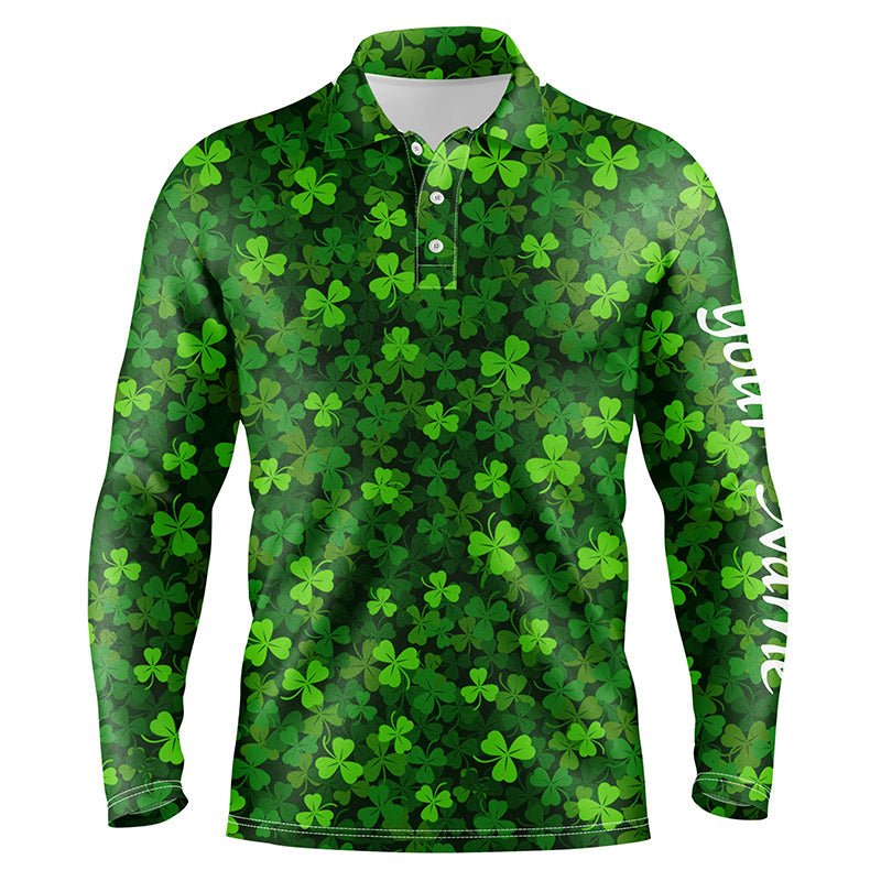 Herren Golf Polo Shirt mit grünem Kleeblatt St. Patrick's Day Muster - Personalisierte Team Golf Polos N4727 - Climcat