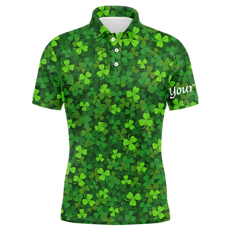 Herren Golf Polo Shirt mit grünem Kleeblatt St. Patrick's Day Muster - Personalisierte Team Golf Polos N4727 - Climcat